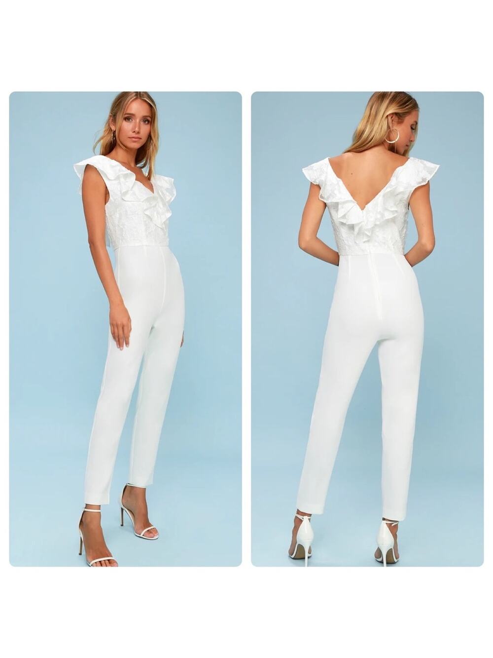Keepsake the Label Radar Lace Ruffled Jumpsuit in Ivory